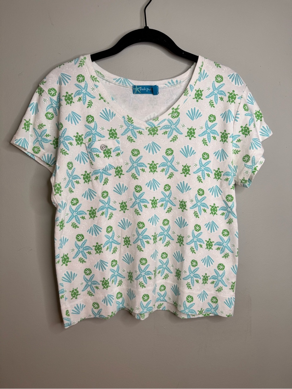 Fresh Produce 100% Cotton Made In USA Starfish Beach Print T Shirt Top - Size M